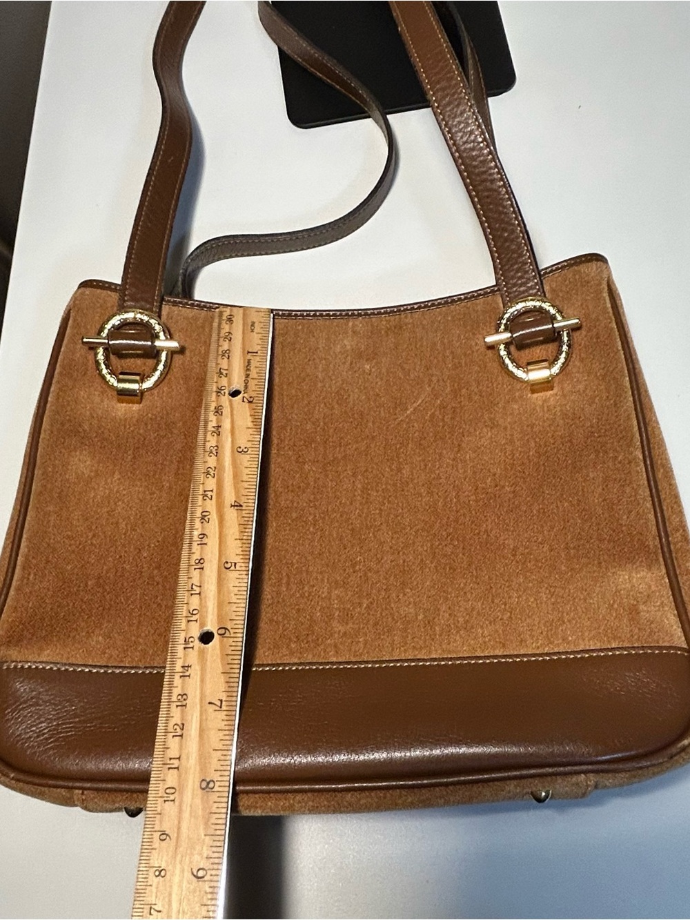 Nina Ricci Velvet Brown Tote Shoulder Bag Gold Hardware - Picture 13 of 14